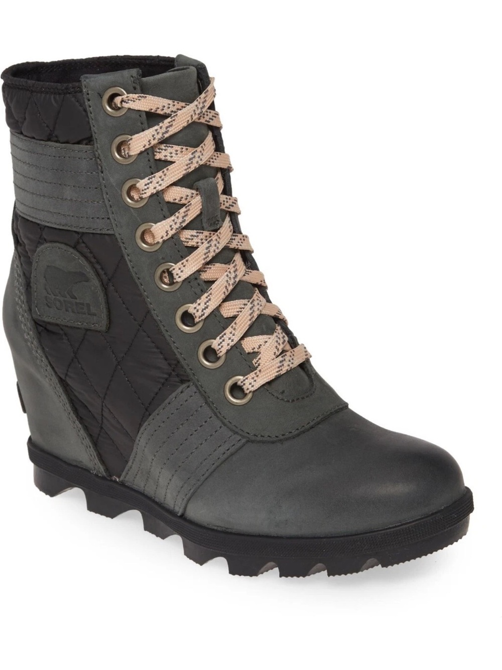Sorel Women's Lexie Wedge Bootie Waterproof Dark Slate Leather Textile Boots 8